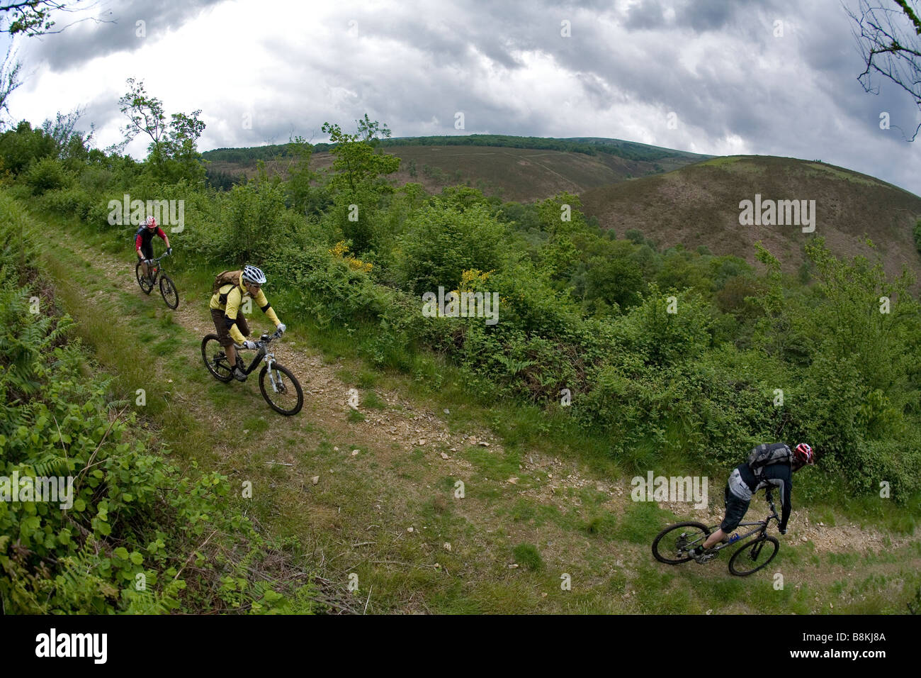 Mountainbiker fahren durch den Dartmoor National Park Stockfoto