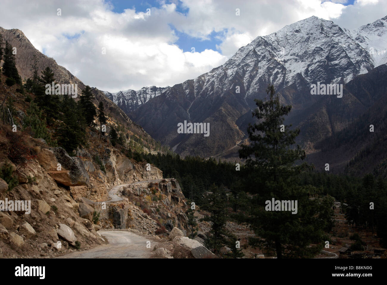 Eine schöne Straße in Sangla Tal von Himachal Pradesh im nördlichen Indien Stockfoto