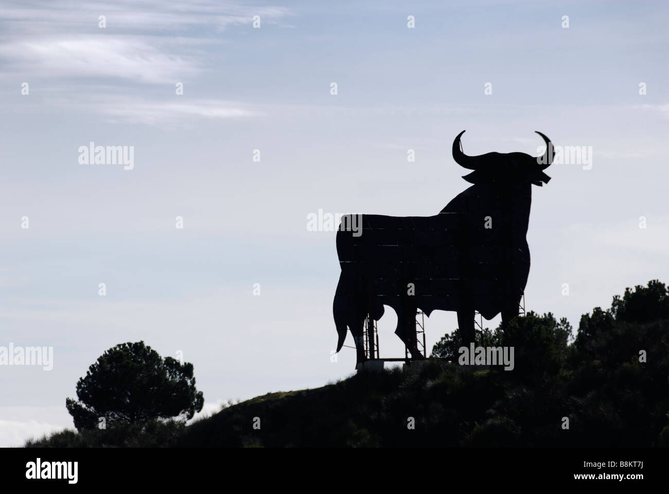 Berühmte Wahrzeichen der Osborne Stier an einem Hang Spanien Silhouette Stockfoto