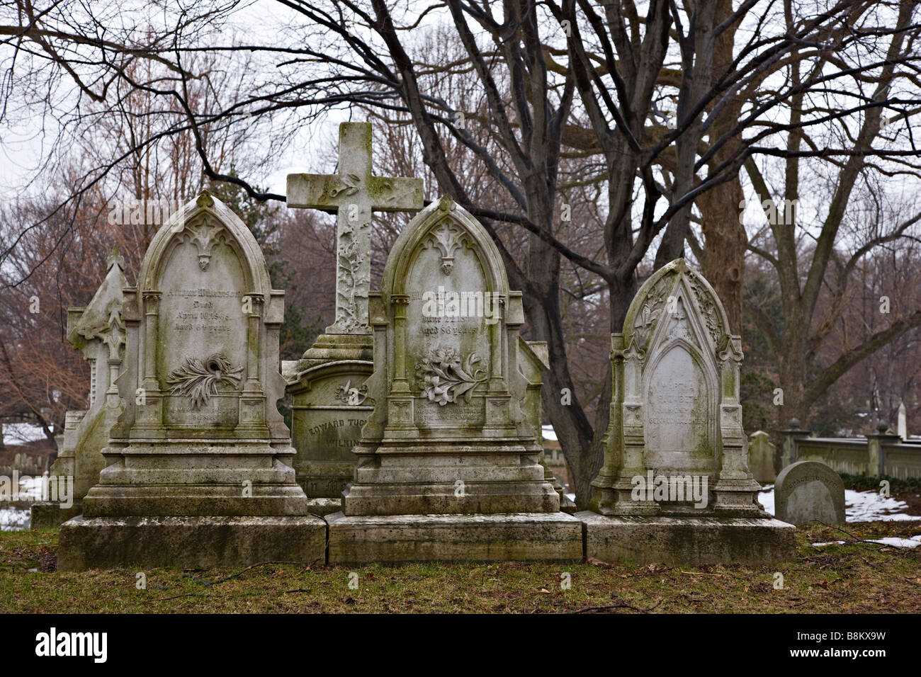 Gräber am Mt. Auburn Friedhof, Cambridge, Massachusetts, USA Stockfoto