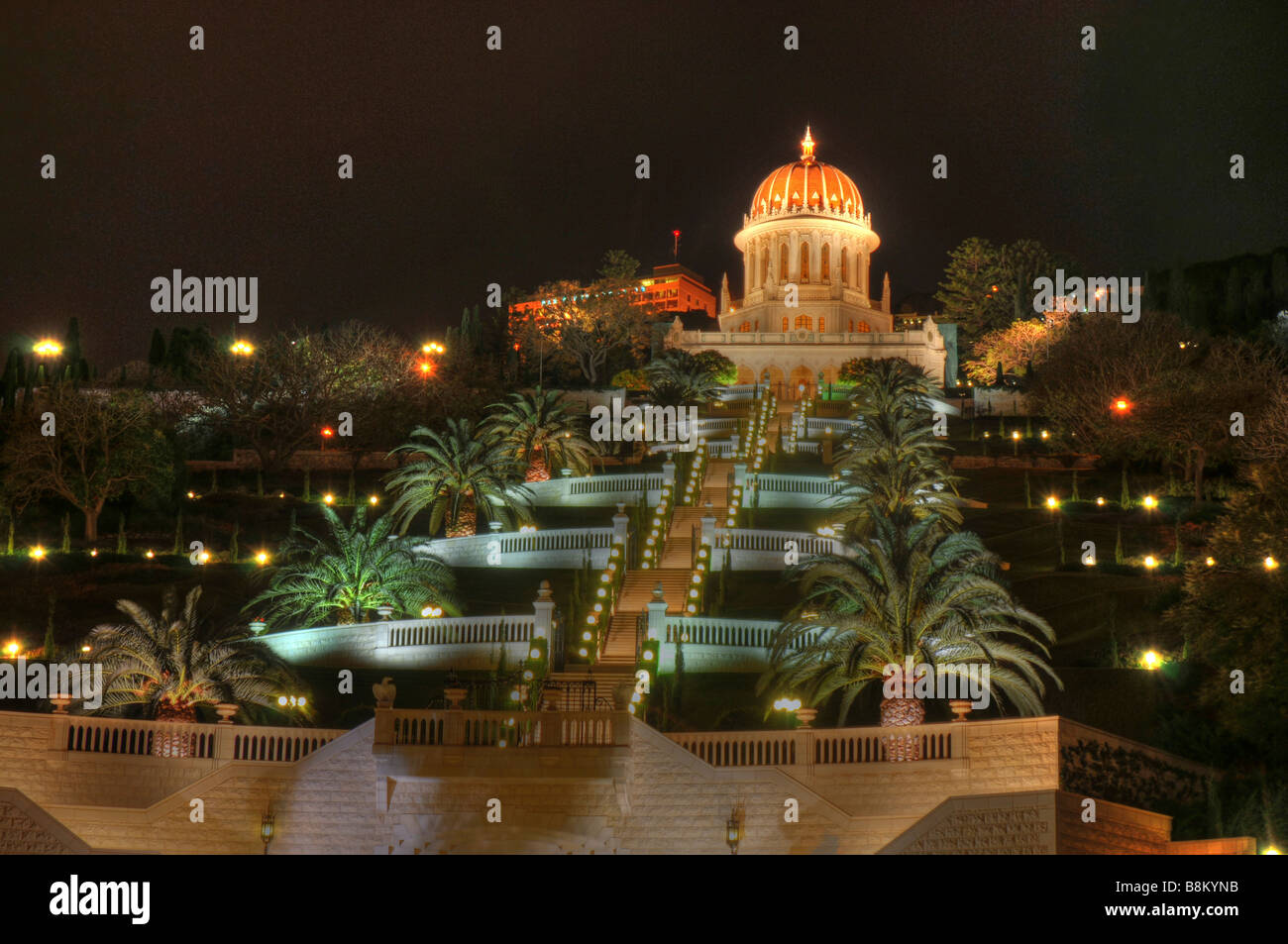 Israel Haifa Bahai-Tempel und Gärten in der Nacht Februar 2009 Stockfoto