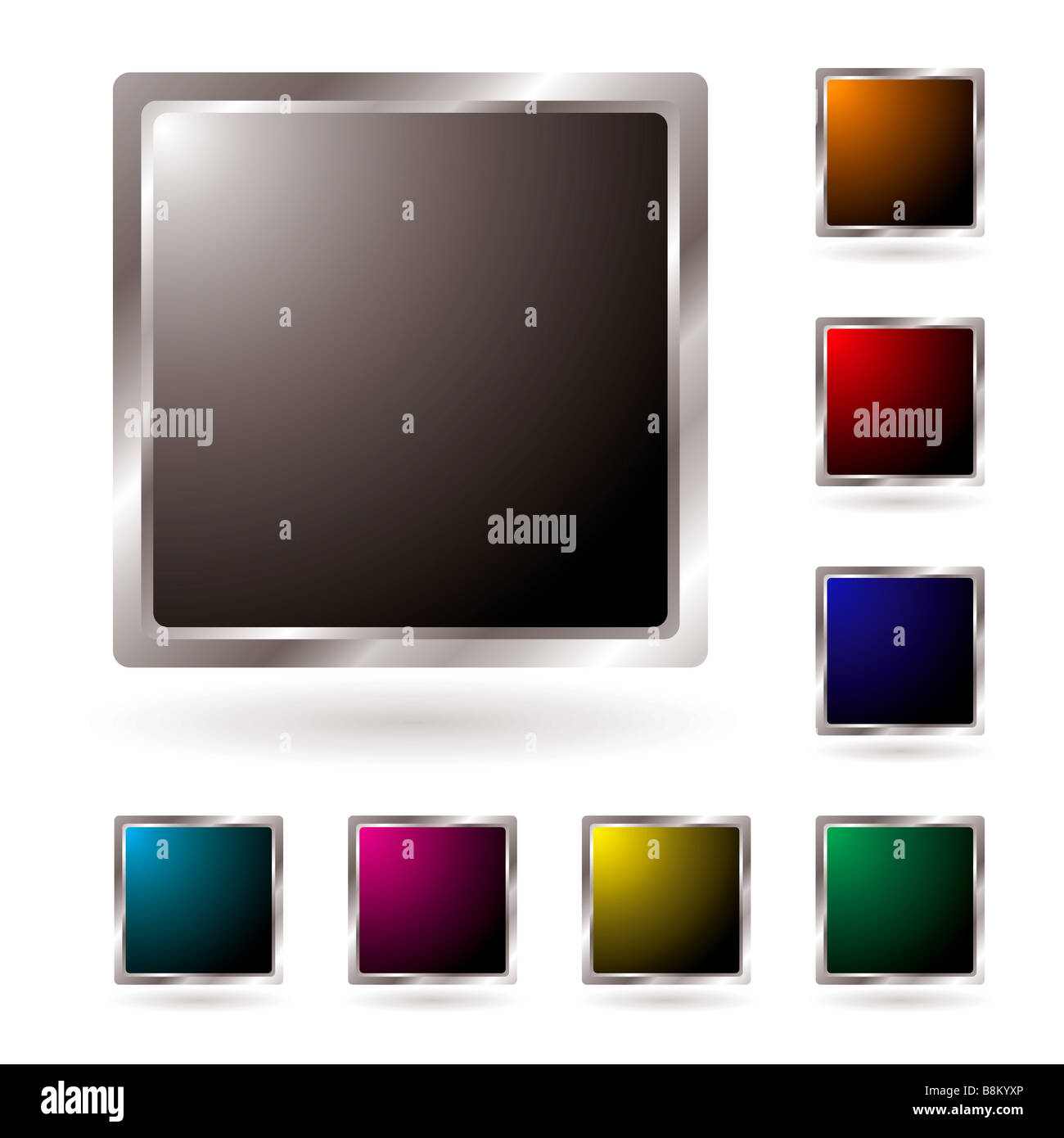 Sammlung von Silber eingefasst Symbole mit farbigen Zentren und Schatten Stockfoto