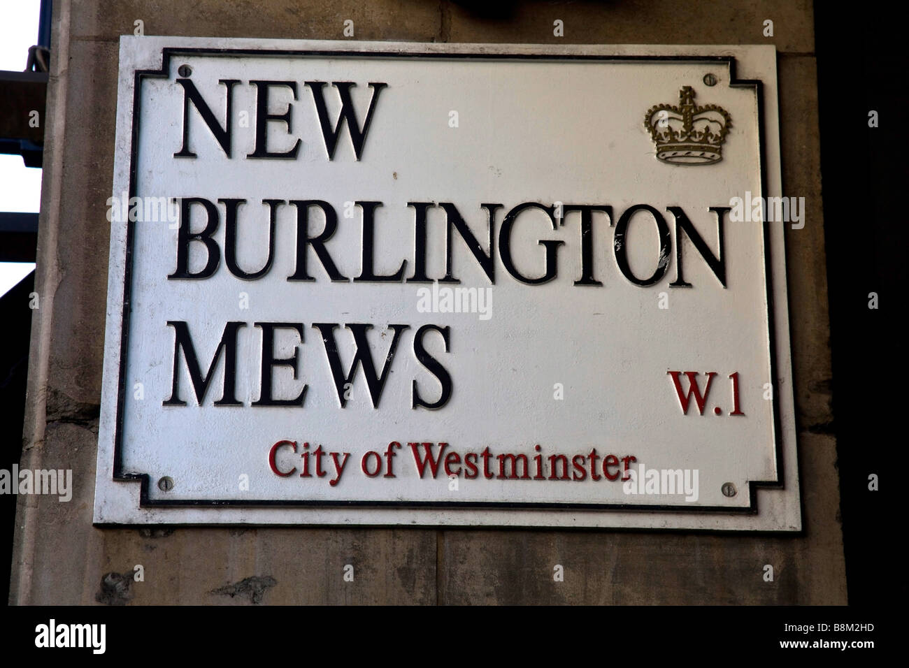 Straßenschild für neue Burlington Mews London England Stockfoto