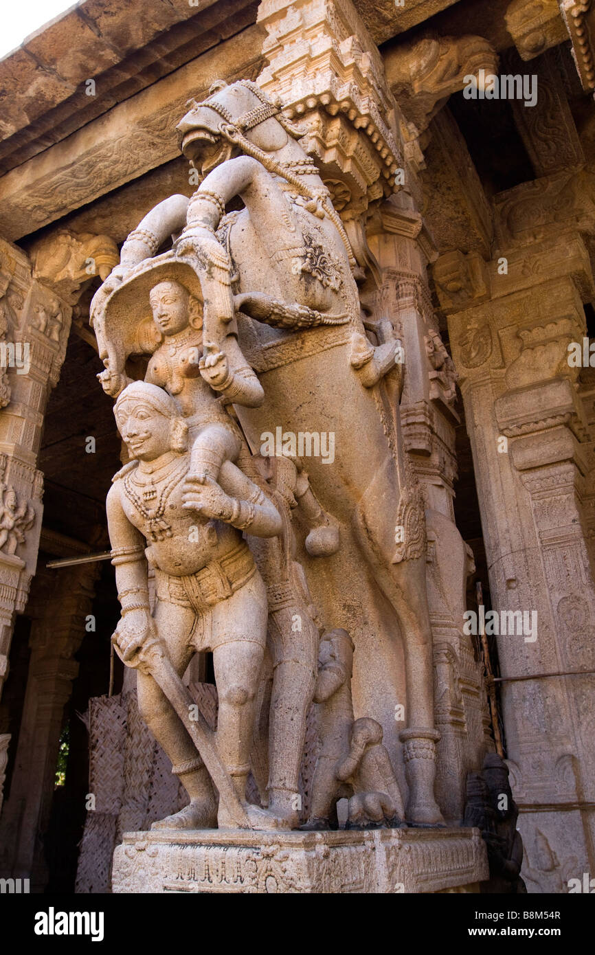Indien-Tamil Nadu Tiruchirappalli Sri Ranganasthwamy Tempel tausend Säule Mandapam Skulptur Stockfoto