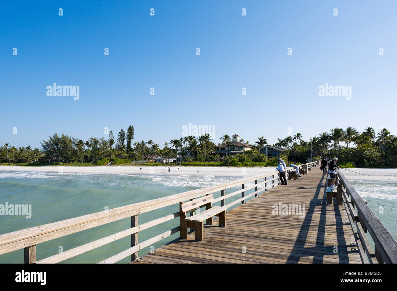 Angler auf dem Pier in Naples Beach, Golfküste, Florida, USA Stockfoto