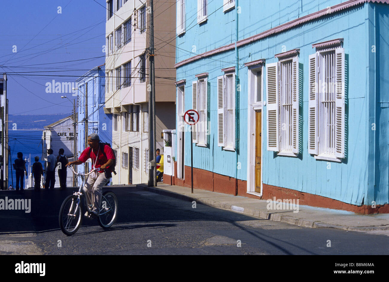 Radfahrer in Templeman Straße Cerro Concepción Valparaíso Chile Stockfoto