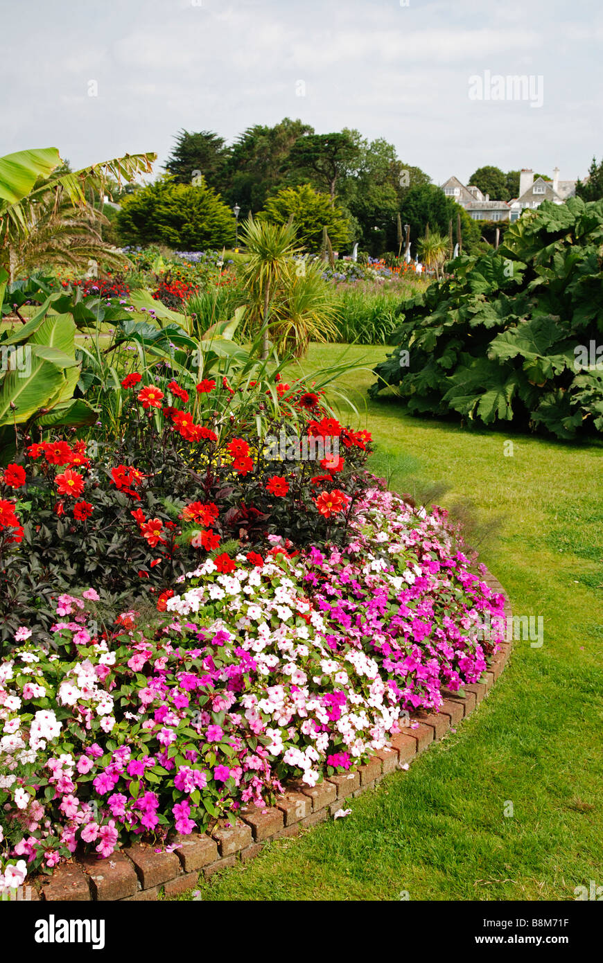 Sommer blühenden Beeten auf "Queen Mary" Gärten, Falmouth, Cornwall, uk Stockfoto