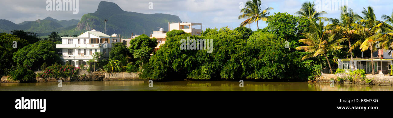 Panoramablick auf den Riverside, Mahebourg, Mauritius Stockfoto