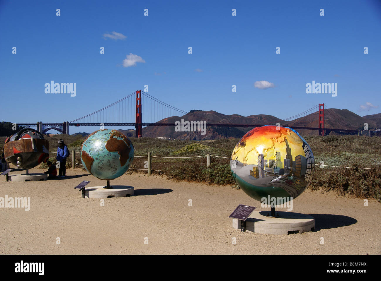 Globen und Golden Gate Bridge Stockfoto