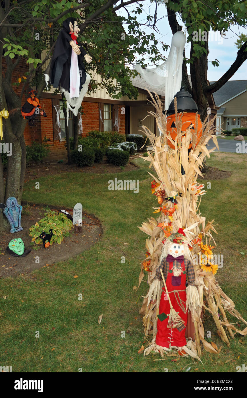 Halloween-Dekoration in einem Vorort von Chicago Stockfoto