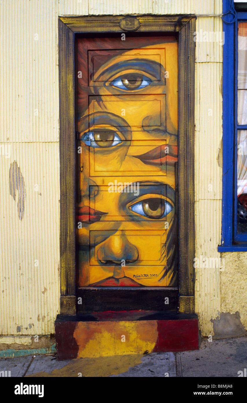 Verziert Tür in Cerro Concepción Valparaíso Chile Stockfoto