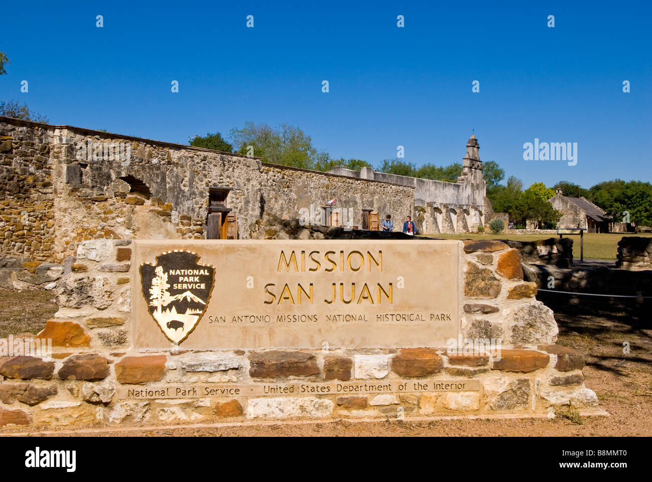 Mission San Juan Ortseingangsschild San Antonio Missionen historischen Nationalpark uns National Park Service touristische destination Stockfoto