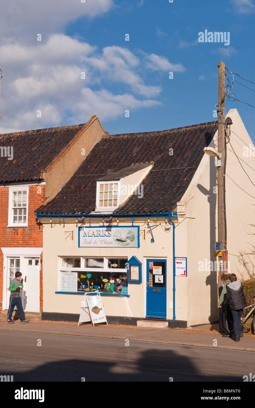 Marken-Fisch & Chips chip Shop Shop in Southwold, Suffolk, Uk Stockfoto