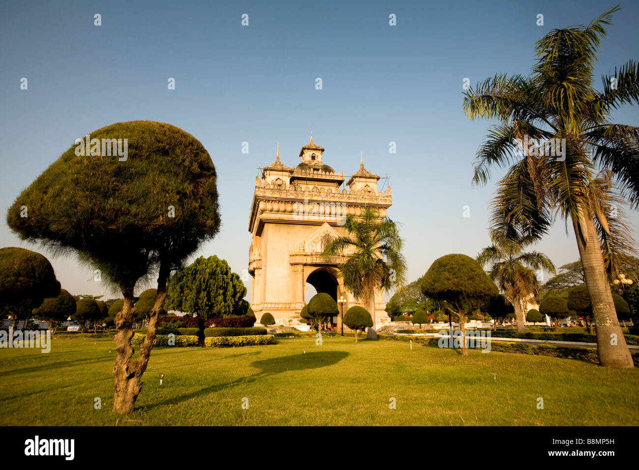 Laos, Vientiane Stadt. Patuxai. Park. Stockfoto