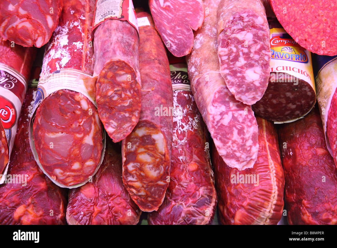 Chorizo-Markt Spanien Stockfoto