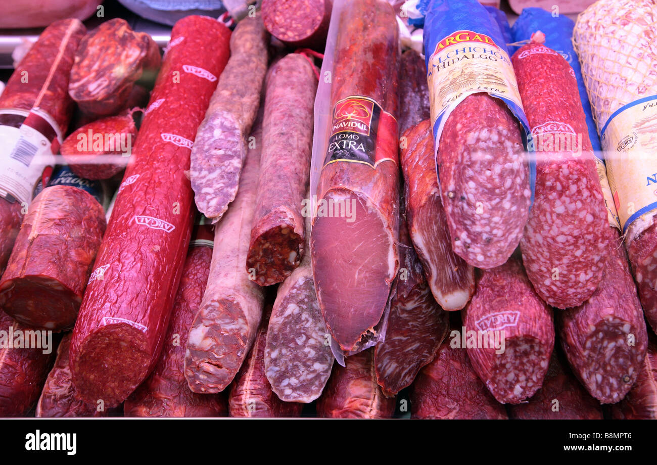 Chorizo-Markt Spanien Stockfoto