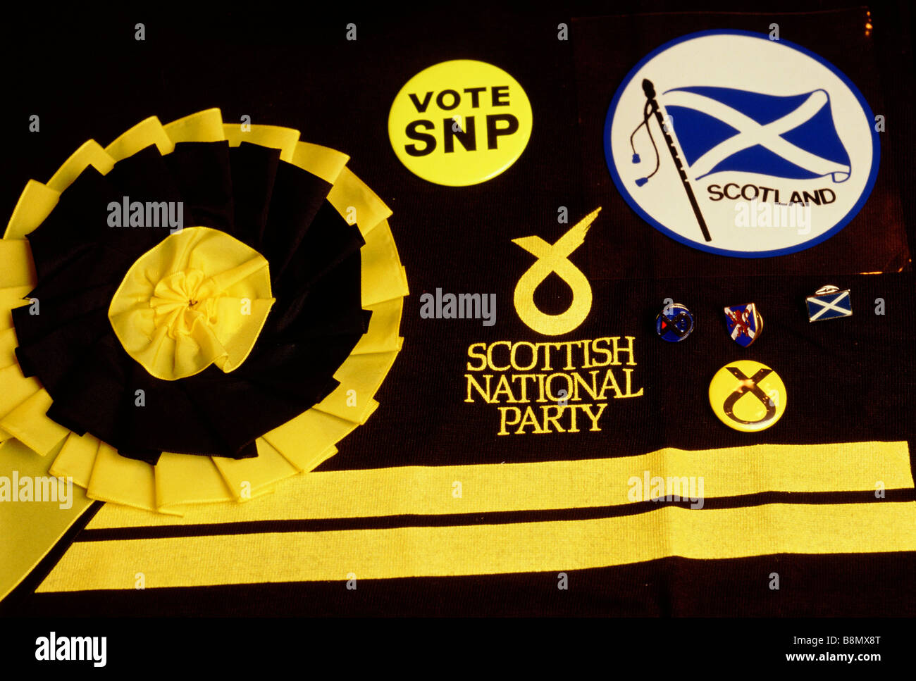 Scottish National Party SNP Abzeichen und Erinnerungsstücke Stockfoto