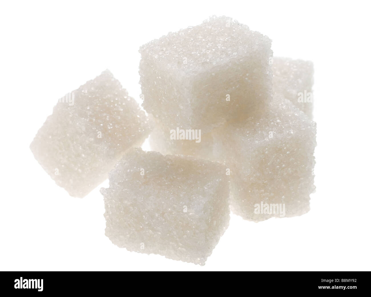Zucker Würfel Detailansicht auf weißem Hintergrund Stockfoto