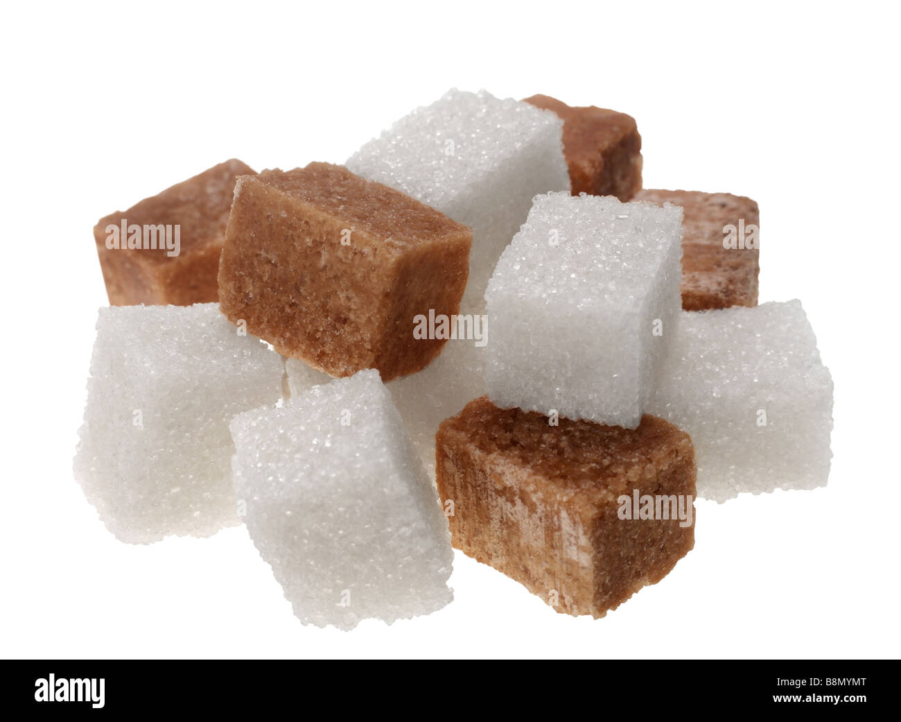 Brown Sugar Cube Detail auf weißem Hintergrund Stockfoto