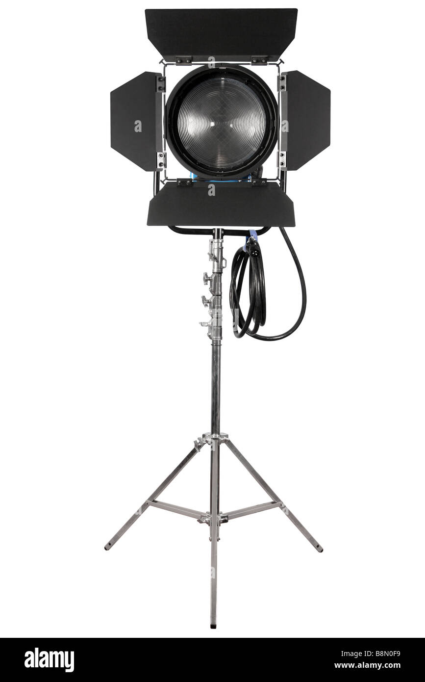 Kinematographie spotlight Ausrüstung Detail auf weißem Hintergrund Stockfoto