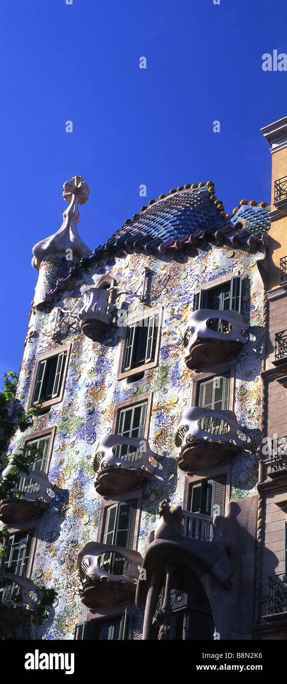Casa Batlló aufrecht Panorama Designed von Antoni Gaudi Passeig de Gracia Eixample Barcelona Catalunya Spanien Stockfoto