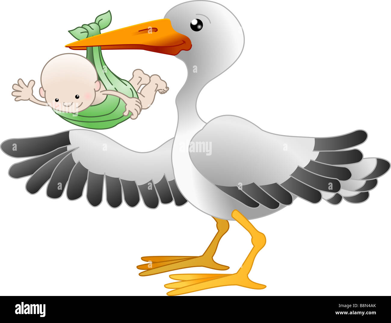 Abbildung von einem Storch stehend mit einem Neugeborenen Baby zeigen Stockfoto