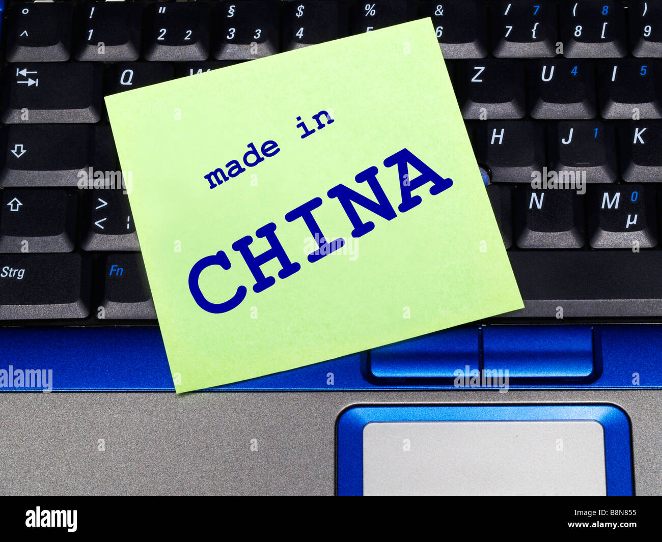 Memo-Hinweis auf Notebook, hergestellt in China Stockfoto