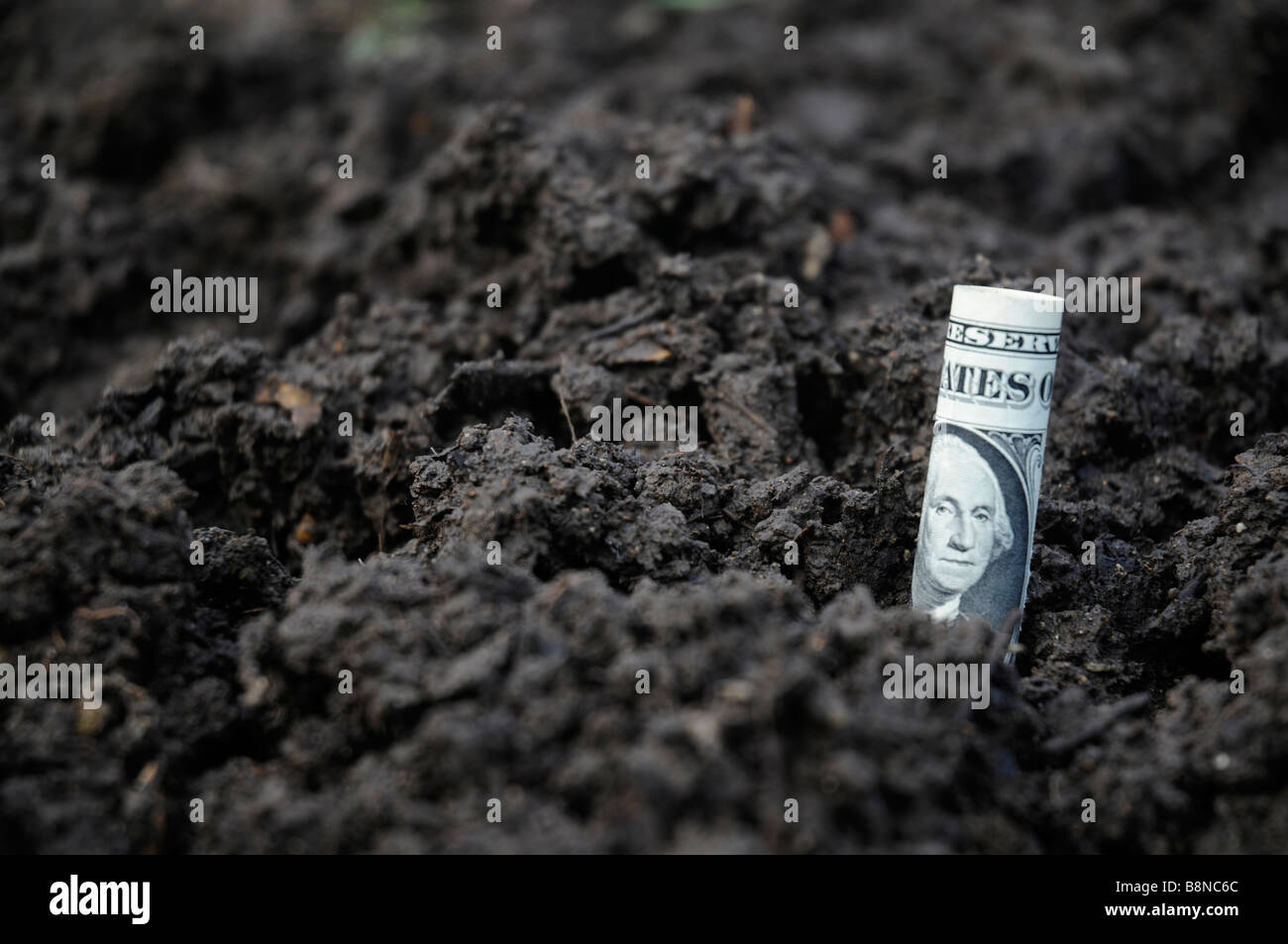 Dollar-Scheine in Boden Stockfoto