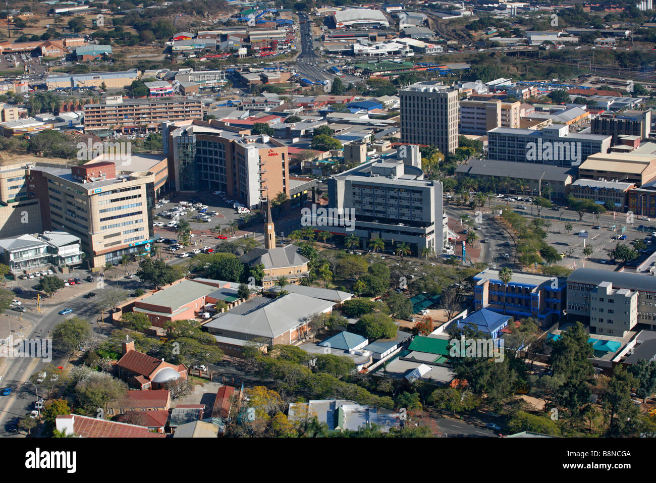 Eine Luftaufnahme des Stadtzentrums Nelspruit Stockfoto