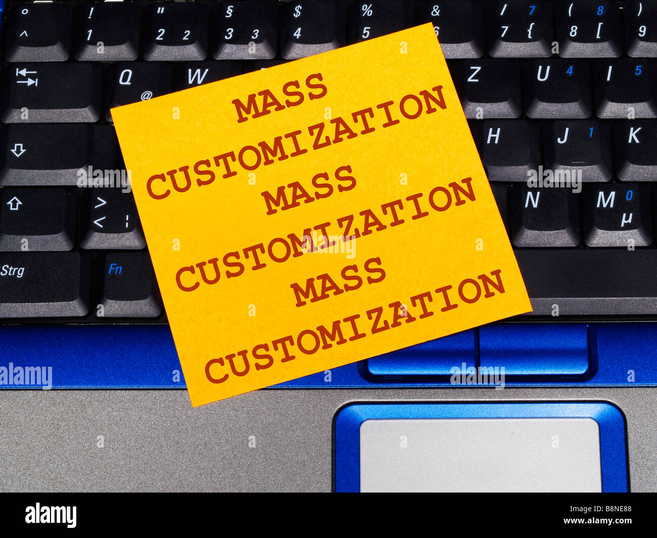 Memo-Hinweis auf mass-Customization-notebook Stockfoto