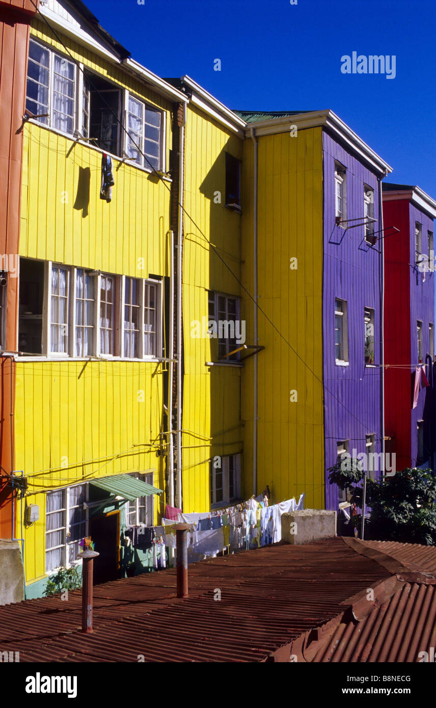 Bunte Häuser in Cerro Bellavista Valparaíso Chile Stockfoto