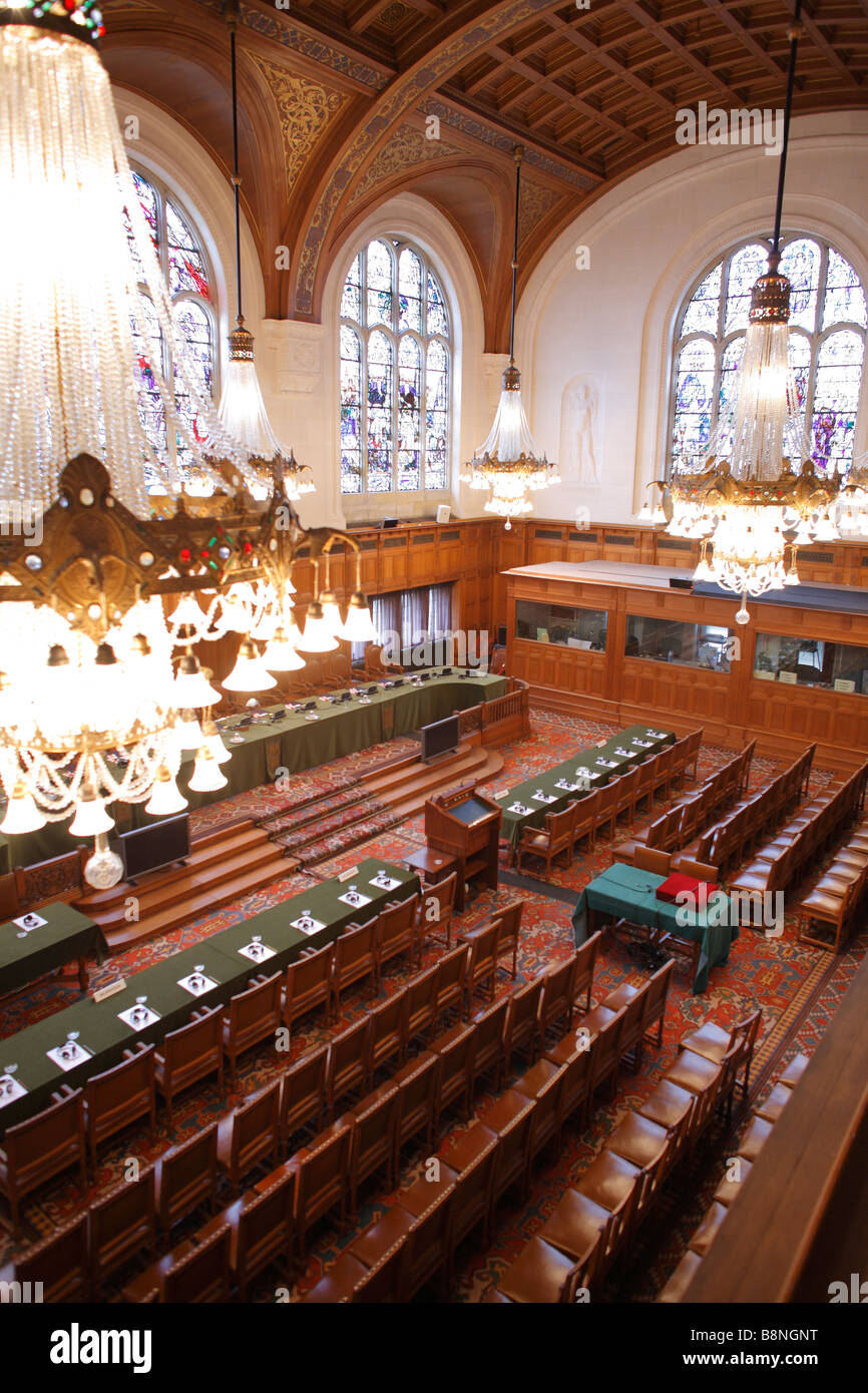 Main Gerichtssaal, Innenraum der Friedenspalast, internationaler Gerichtshof, World Court, den Haag, Niederlande Stockfoto