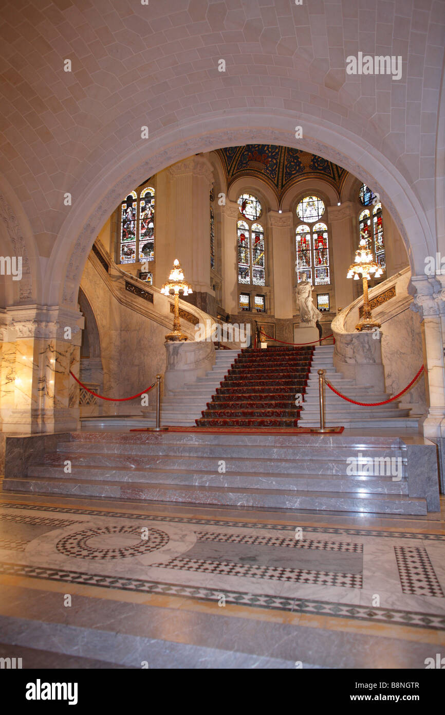Eingang, Interieur des Friedenspalastes, internationaler Gerichtshof, World Court, den Haag, Niederlande Stockfoto