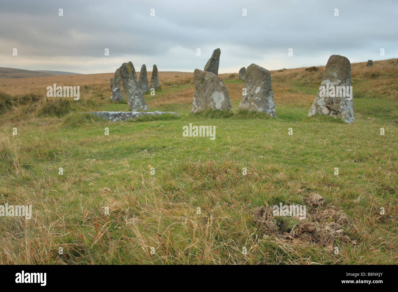 Scorhill alten Stein Kreis, Dartmoor, Devon, England, UK Stockfoto