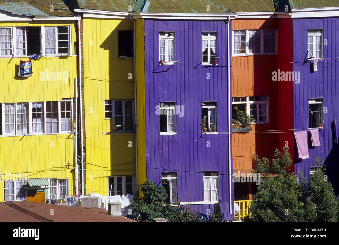 Bunte Häuser in Cerro Bellavista Valparaíso Chile Stockfoto