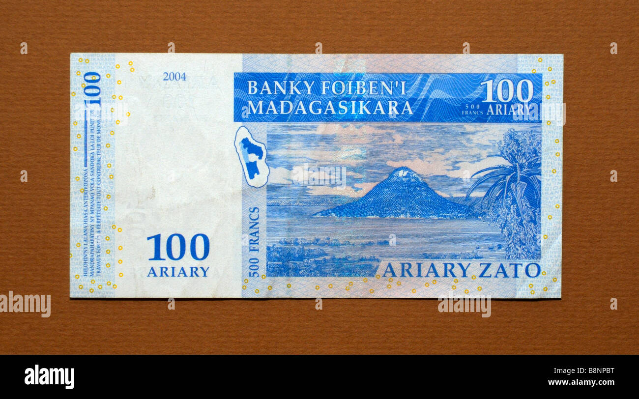 Madagaskar-100 eine hundert-Ariary-Banknote Stockfoto