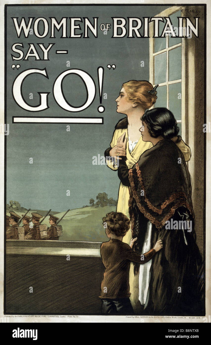 Berühmten World War eine britische Rekrutierung und Propagandaplakat mit dem Titel "Frauen von Großbritannien sagen, GO!". Stockfoto