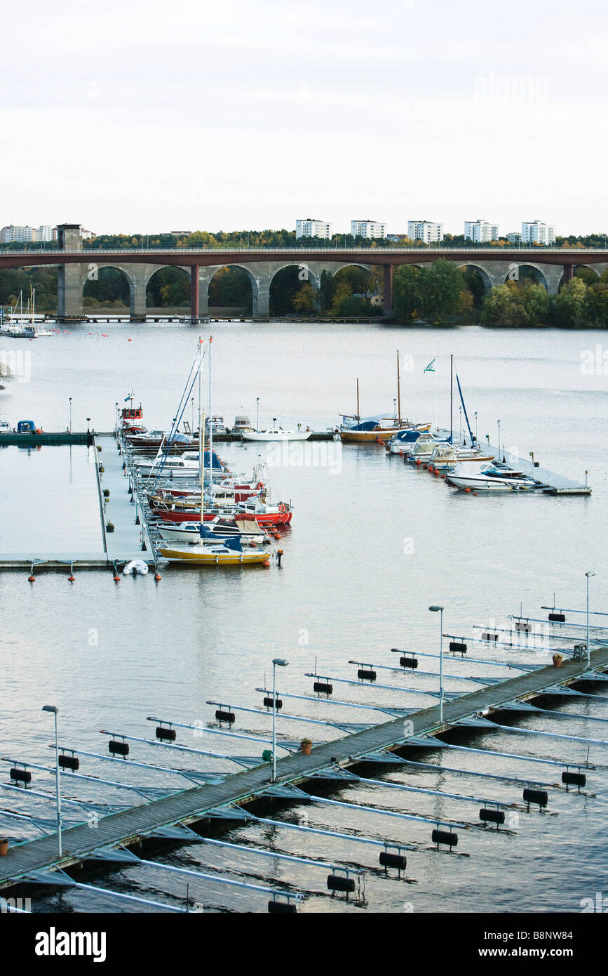 Schweden, Stockholm, Boote im Hafen angedockt Stockfoto