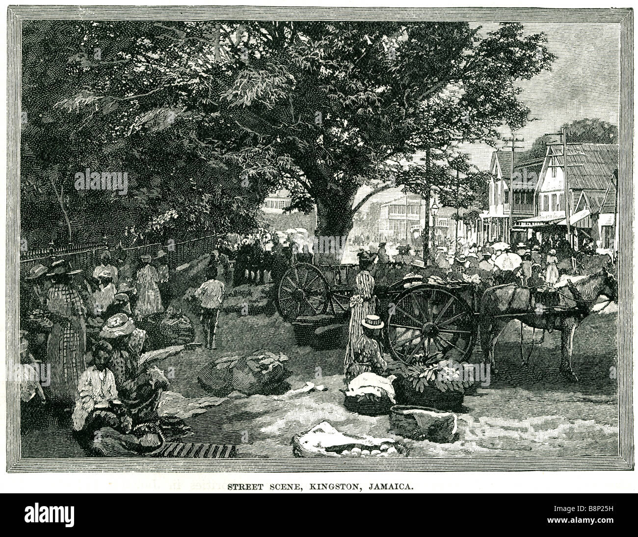 Straßenszene in Kingston Jamaika 1865 verarmt Bauer Königin Victoria Stockfoto
