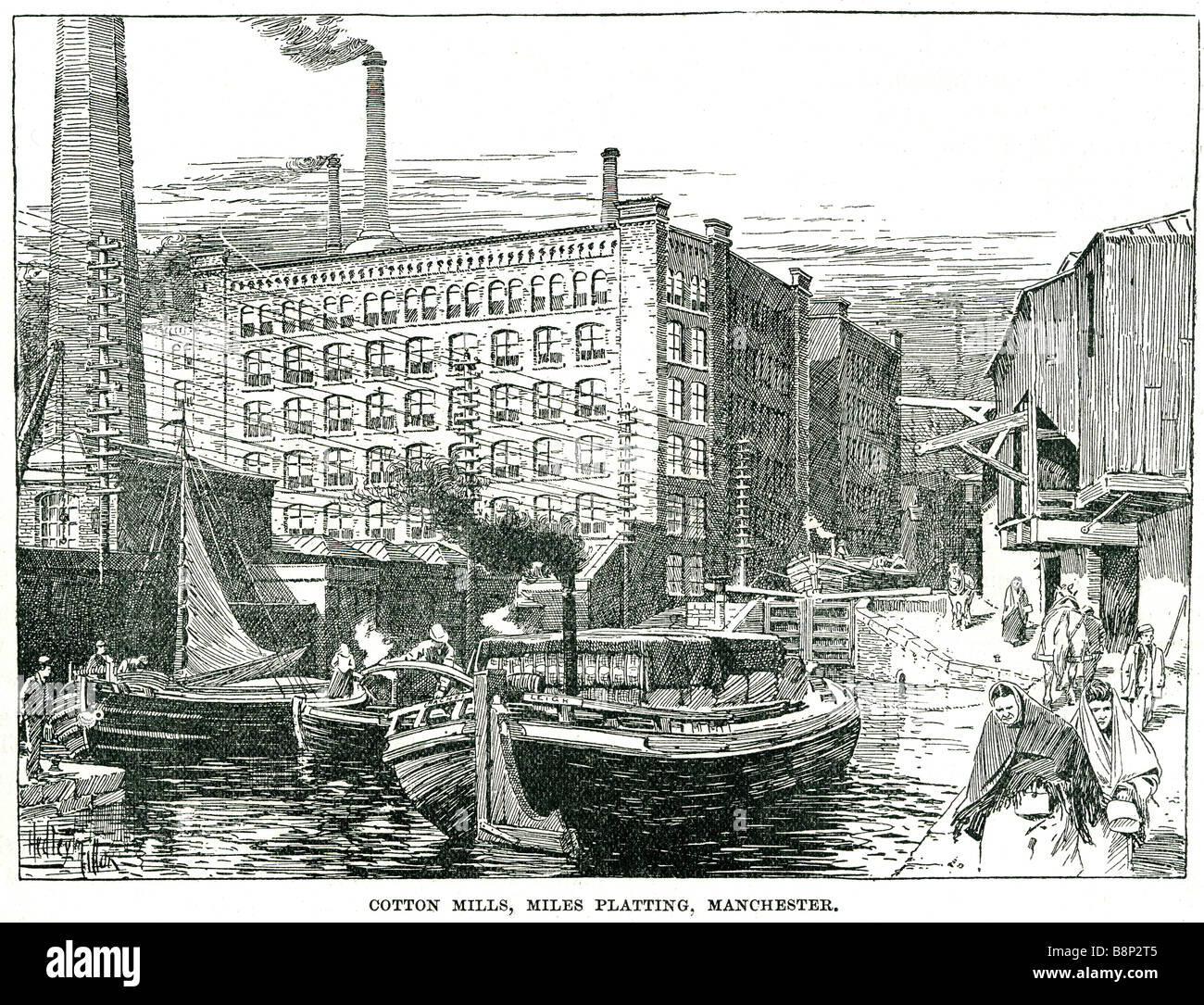Baumwolle-Mühle-Meilen Plattierung Manchester 1837 87 North West England Rochdale Kanal Stockfoto