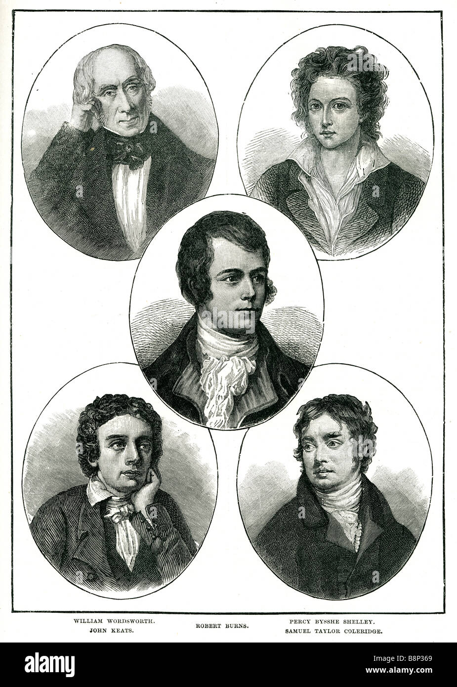 William Wordsworth John Keats Robert brennt Percy Bysshe Shelley Samuel Taylor Coleridge Stockfoto