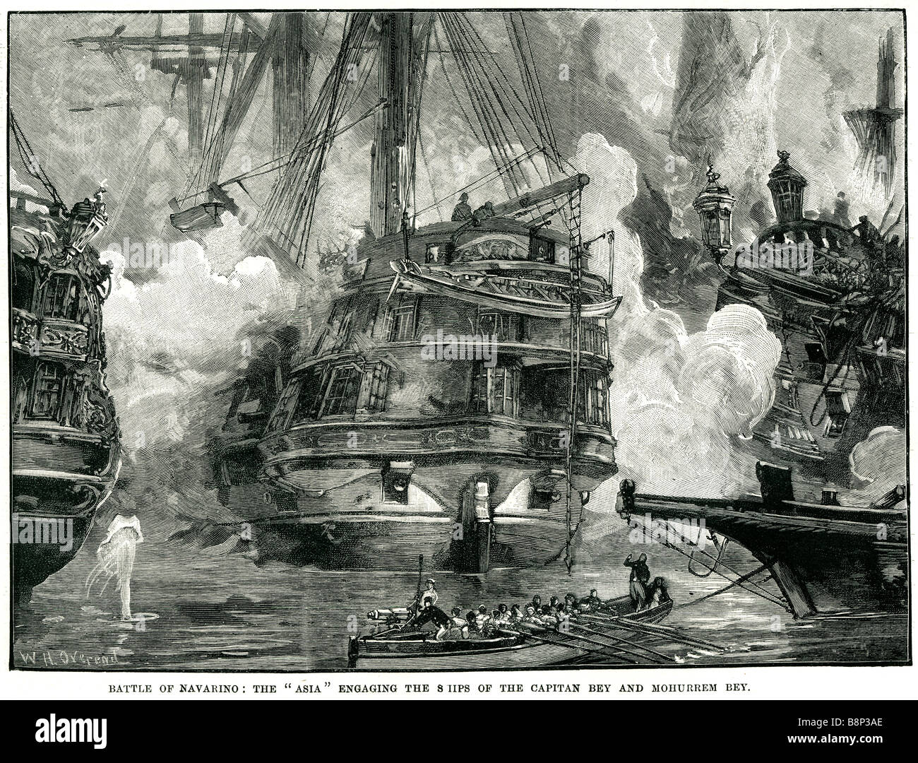die Schlacht von Navarino Asien engagieren Schiffe Capitan Bey Mohurrem Bey 1827 griechischer Krieg von Unabhängigkeit Peloponnes Stockfoto
