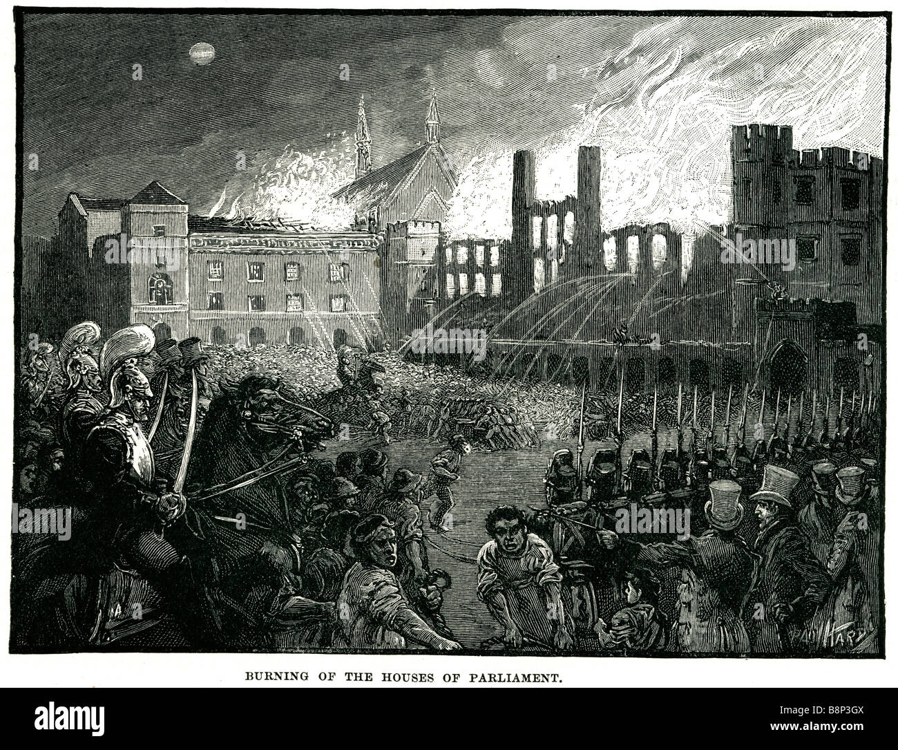 brennende Häuser Parlament 1834 gezündet zerstört London england Stockfoto