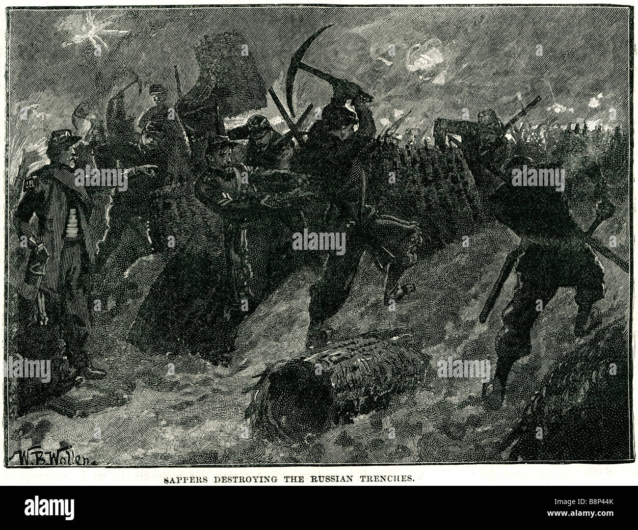 Pioniere, die Zerstörung der russischen Gräben 1855 Ingenieur Soldat britische Armee Commonwealth Militärdienst Royal privat Stockfoto