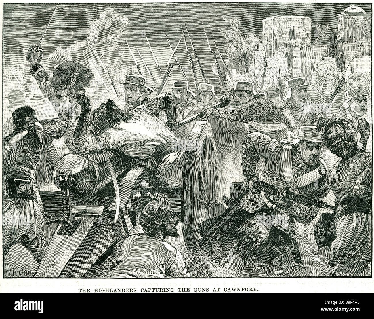 Highlanders Erfassung Waffen bei Belagerung von Cawnpore indischen Aufstand von 1857 britischer Kanpur rebellieren Stockfoto