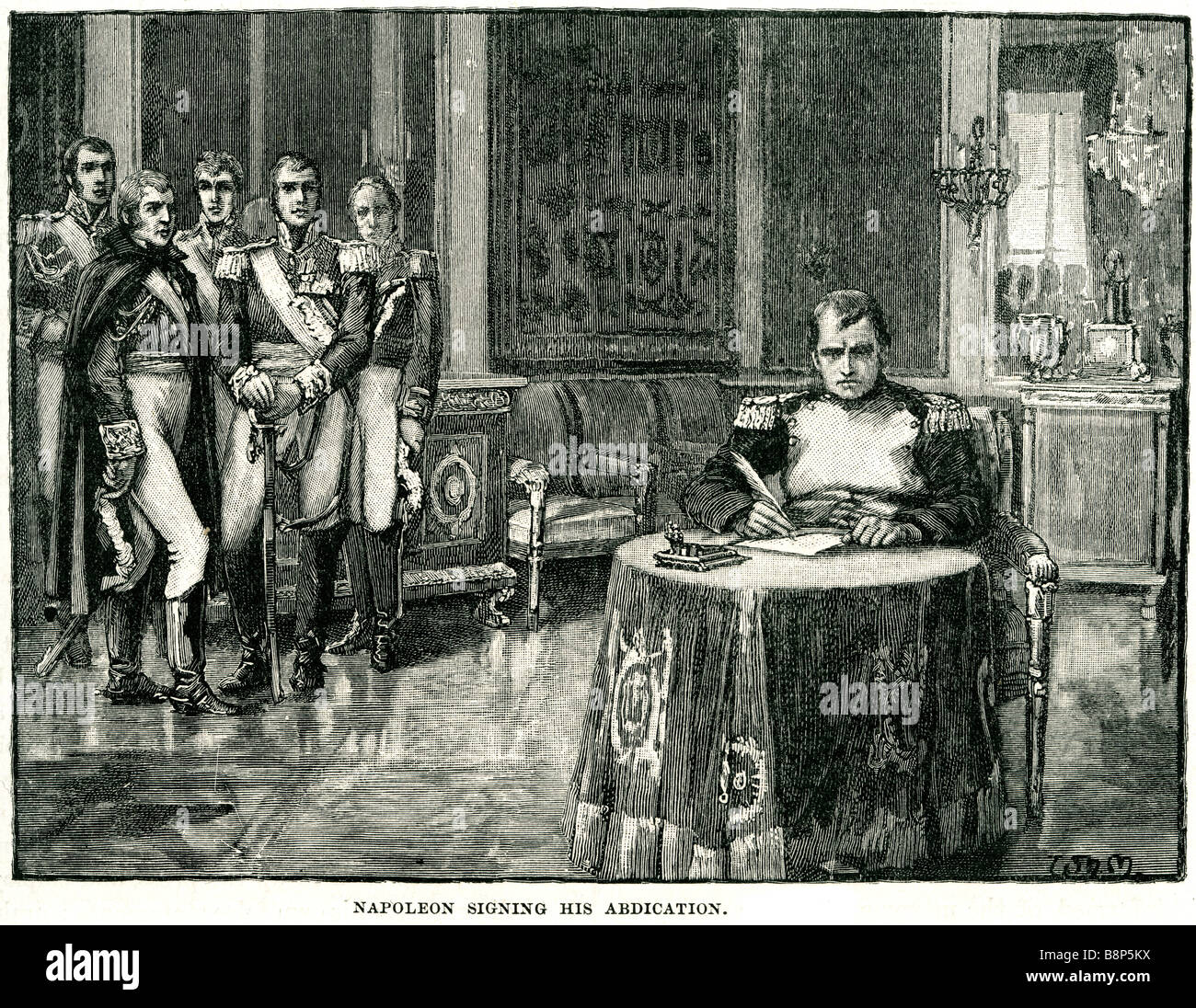 Napoleon, die Unterzeichnung seiner Abdankung Bonaparte Kaiser militärische politische Frankreich europäische Politik Stockfoto