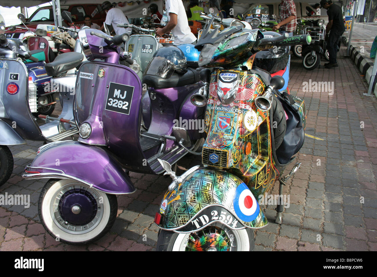 Klassische Vespas auf dem display Stockfoto