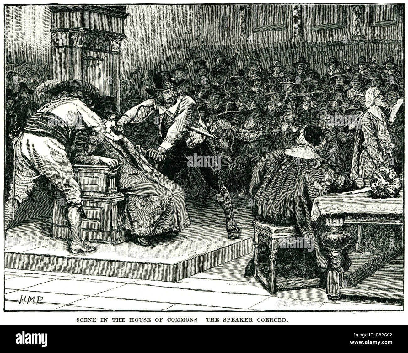 Szene im House Of Commons der Lautsprecher im Januar 1629 gezwungen, Charles eröffnete die zweite Sitzung des Parlaments, die ha Stockfoto