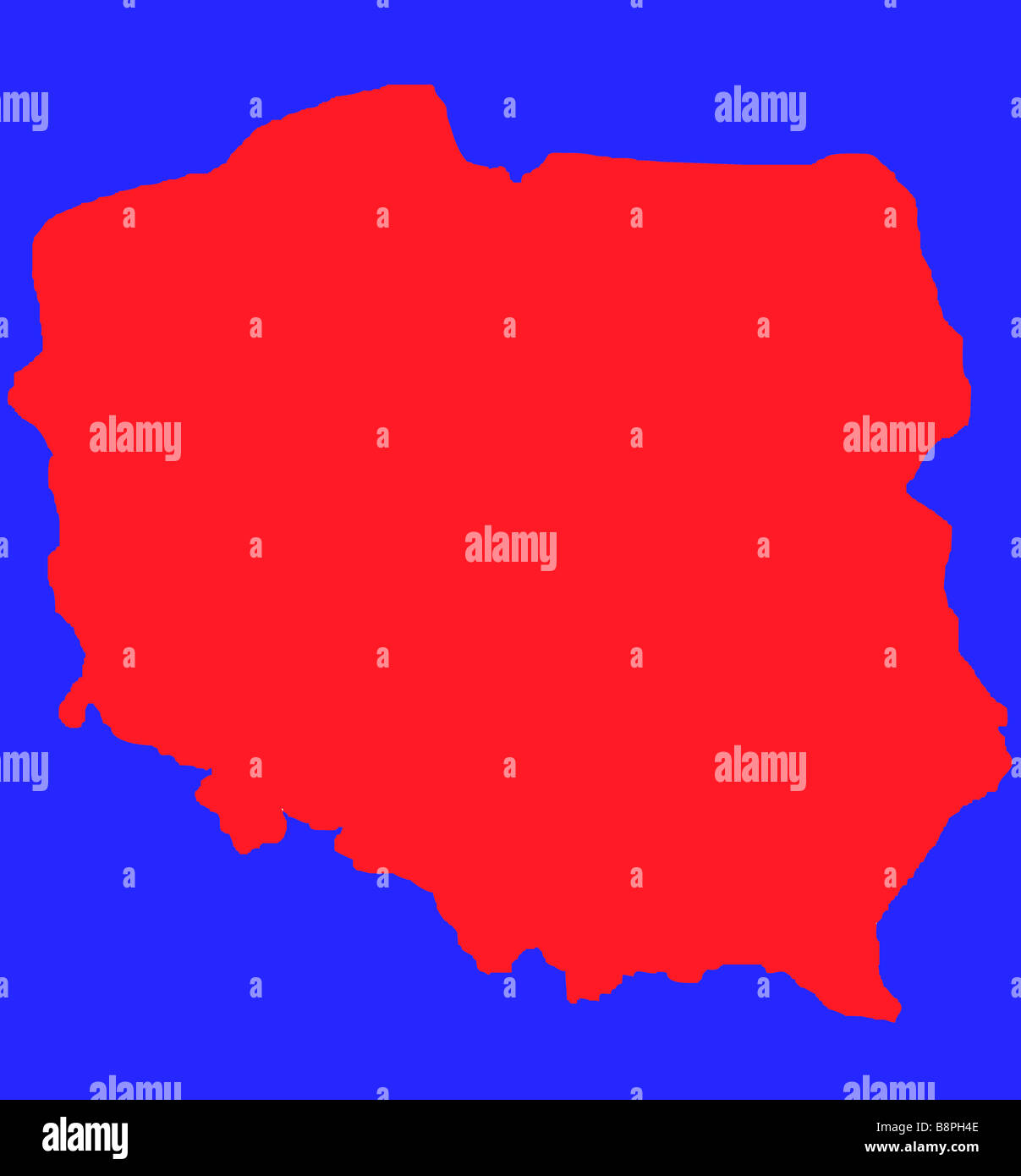 Roten Umriß von Polen isoliert auf blau mit Beschneidungspfad Stockfoto Roten Umriß von Polen isoliert auf blau mit Beschneidungspfad Stockfoto