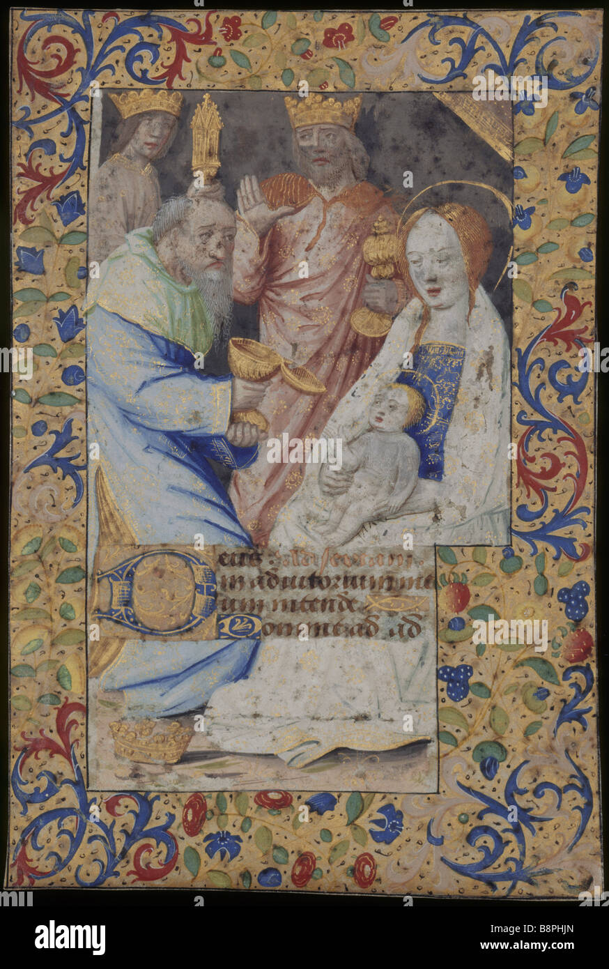 Anbetung der Heiligen drei Könige Miniatur Seite aus einem Buch von Stunden Schule von Jean Bourdichon Stockfoto